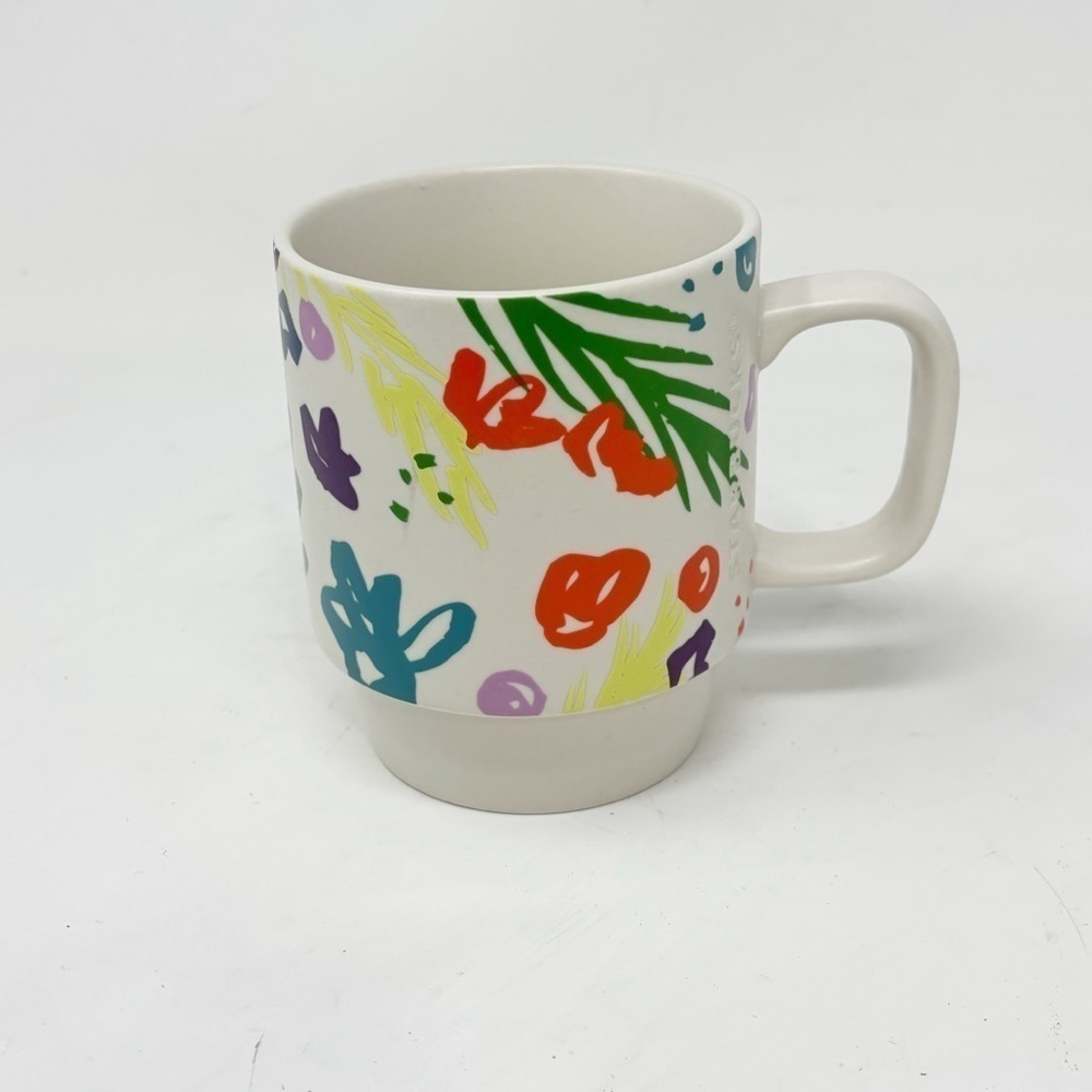 STARBUCKS 2016 Colorful Floral Pattern Stackable 12oz Ceramic Coffee Tea Mug